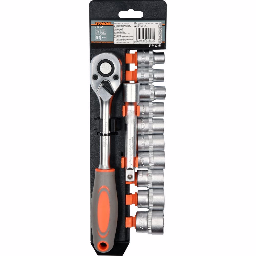 Комплект тресчотка с вложки STHOR, 1/2 ", 12 части