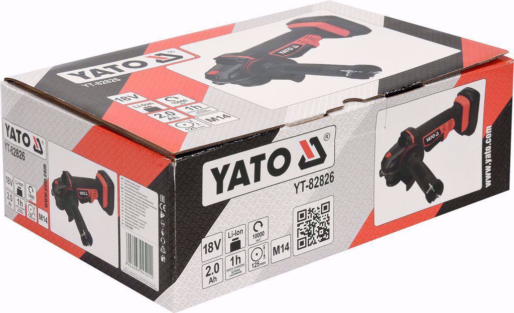 Акумулаторен ъглошлайф YATO 82826, 18 V, Ф 125 мм, 1 х 2.0 Ah
