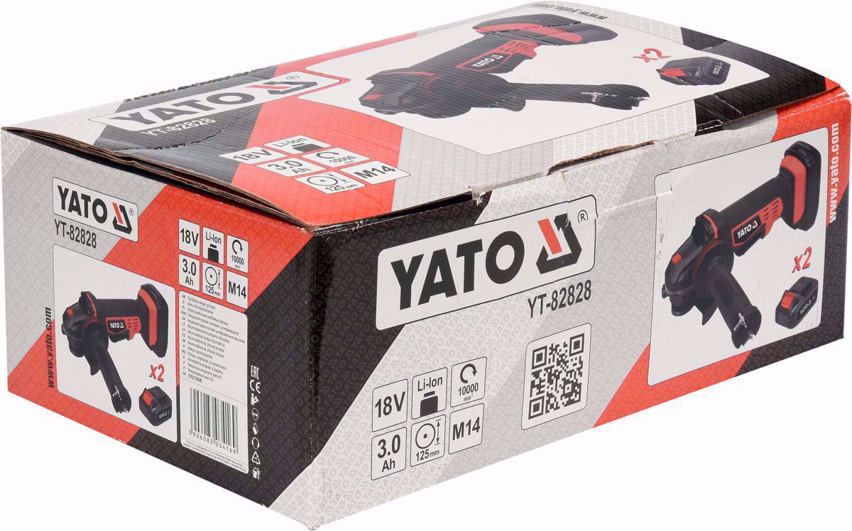 Акумулаторен ъглошлайф YATO 82828, 18 V, Ф 125 мм, 2 х 3.0 Ah