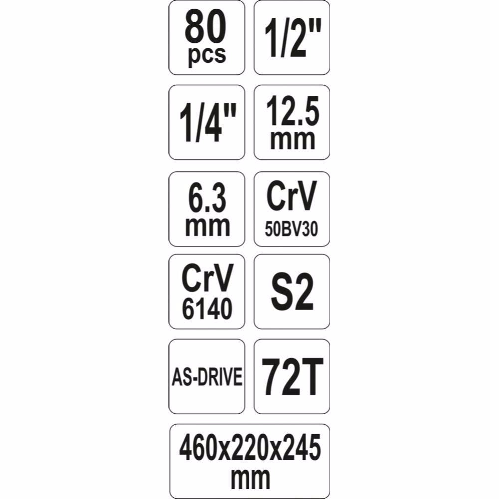 Кутия с инструменти YATO, 3 отделения, 80 части