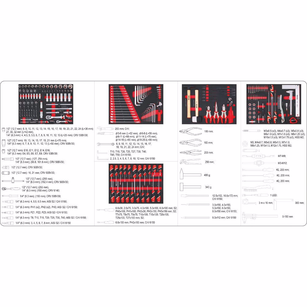 Количка за инструменти YATO, 7 чекмеджета, 211 части