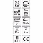 Бензинова моторна помпа YATO, YT 85401, 2", 30 m3/h, 25 м, 3.6 kW
