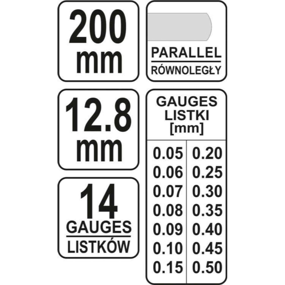 Луфтомер YATO, YT 7223, 0.05  -0.5, 14 пластини, 200 мм