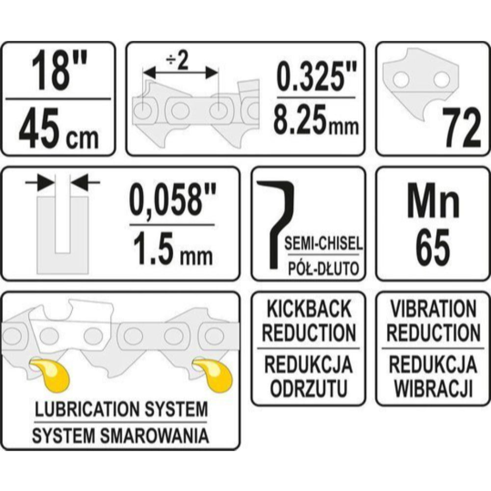 Верига за верижен трион YATO, 0.325", 1.5 мм, 18"
