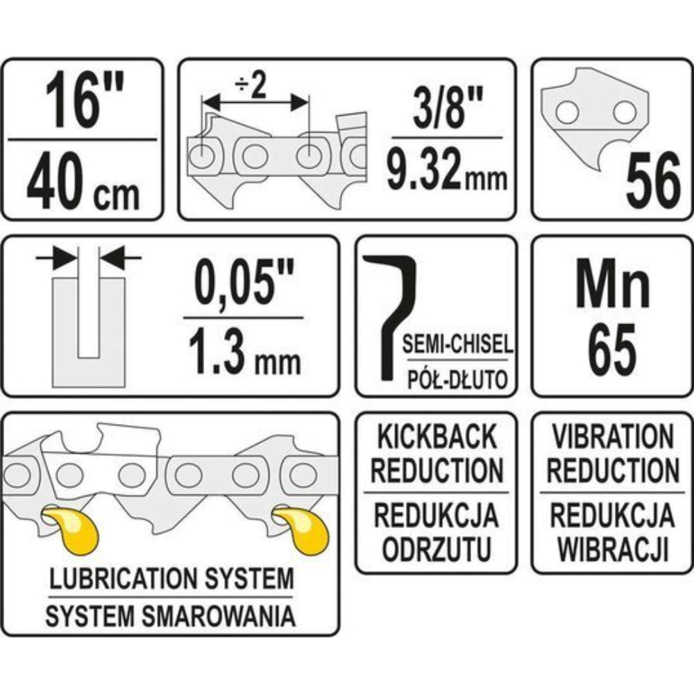 Верига за верижен трион YATO YT 84953, 3/8", 1.3 мм, 16"