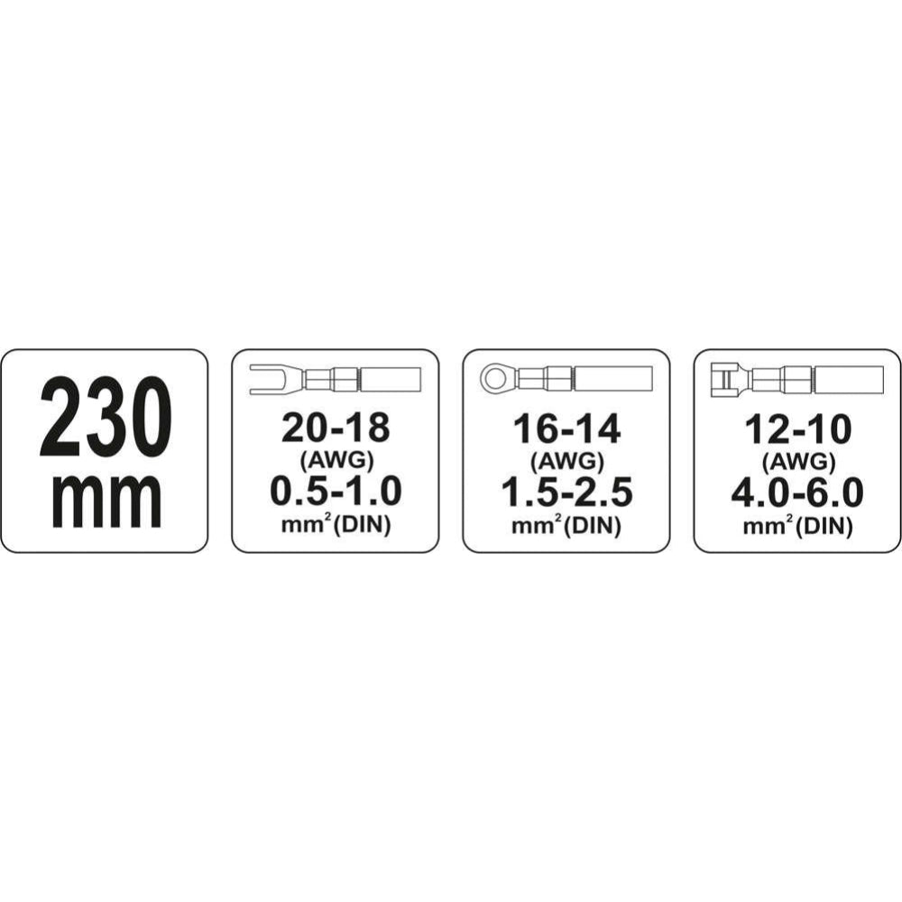 Клещи за кримпване на неизолирани кабелни обувки MC4, YATO, 230 мм, 0.5 – 6.0 мм²