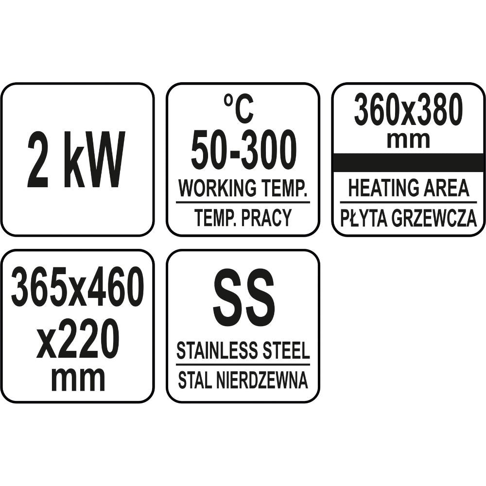 Електрическа скара-плоча за готвене YATO YG 04584, гладка, 360 мм, 2 kW