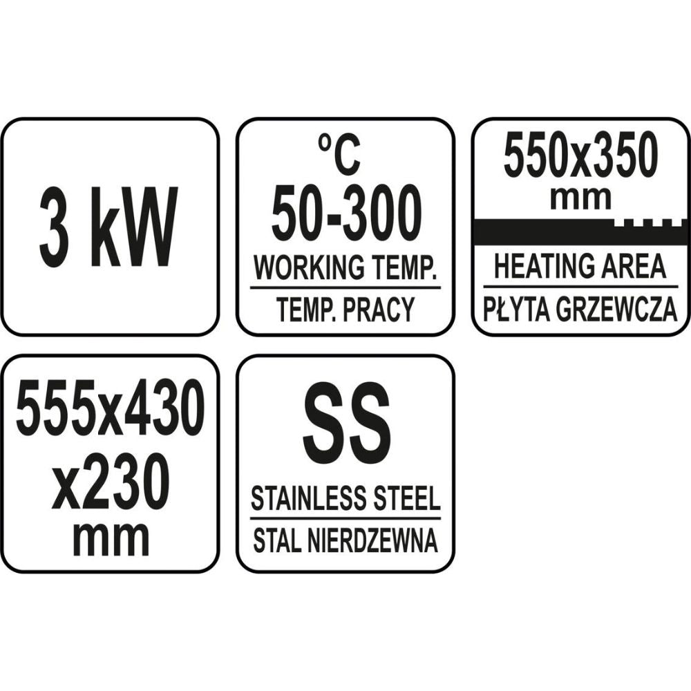 Електрическа скара-плоча за готвене YATO YG 04586, гладка/оребрена, 550 мм, 3 kW