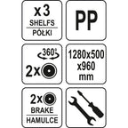 Професионална сервизна количка - камериерска YATO YG 09100, 3 рафта