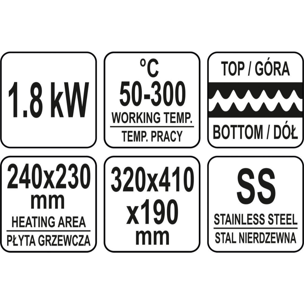 Електрически контактен грил YATO, оребрен, 1800 W, 320 мм