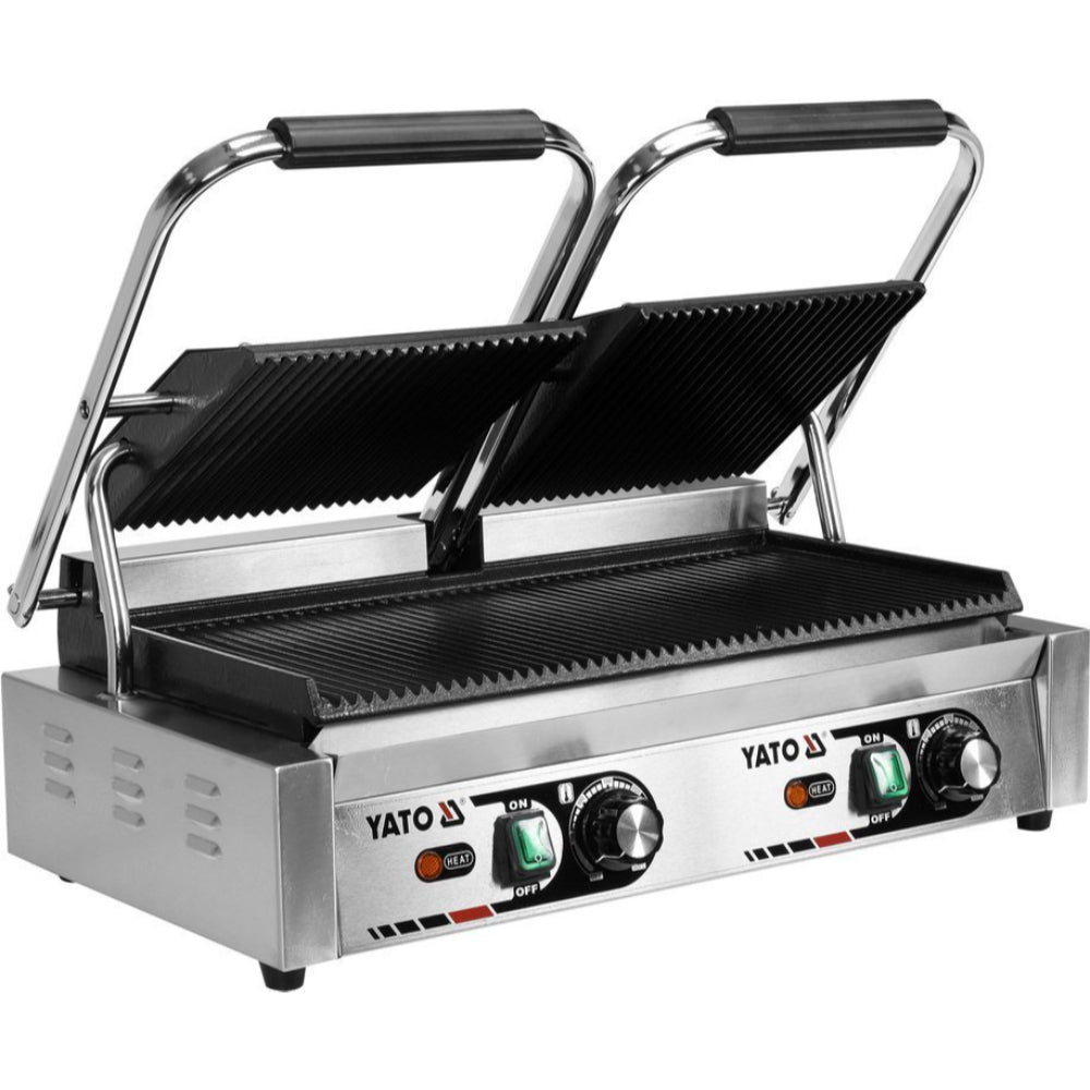 Електрически контактен грил двоен YATO, оребрен, 3600 W, 440 мм