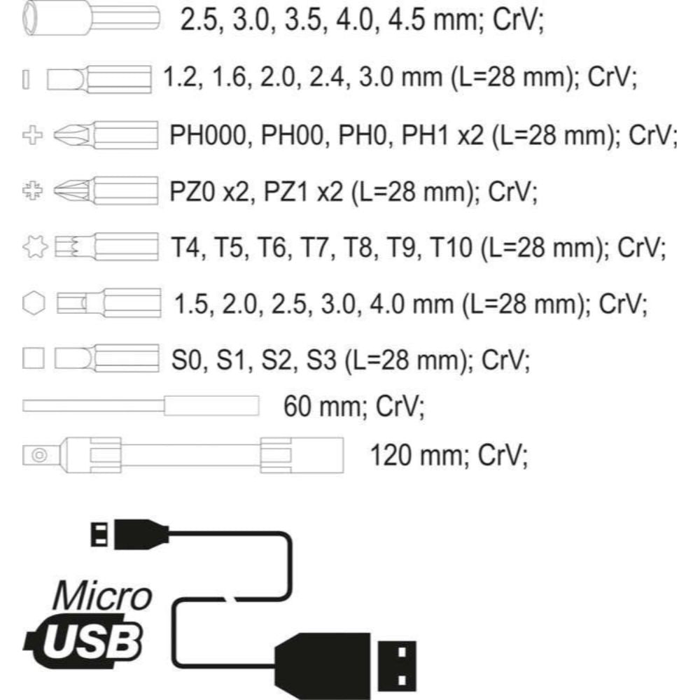 Акумулаторна отвертка YATO YT 27930, прецизна + аксесоари, 3.6 V, 39 части