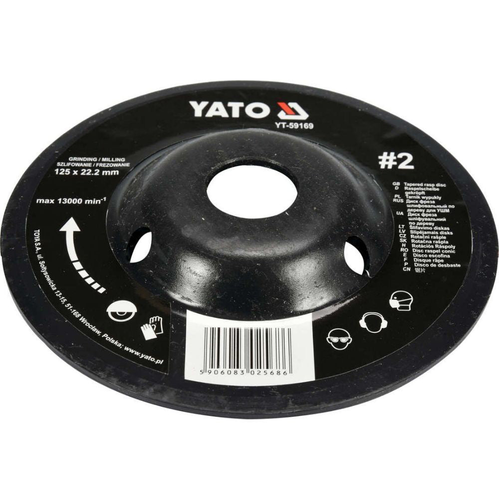 Диск за шлайфане YATO, изпъкнал, средни насечки, Ф 125 х 22.2 мм