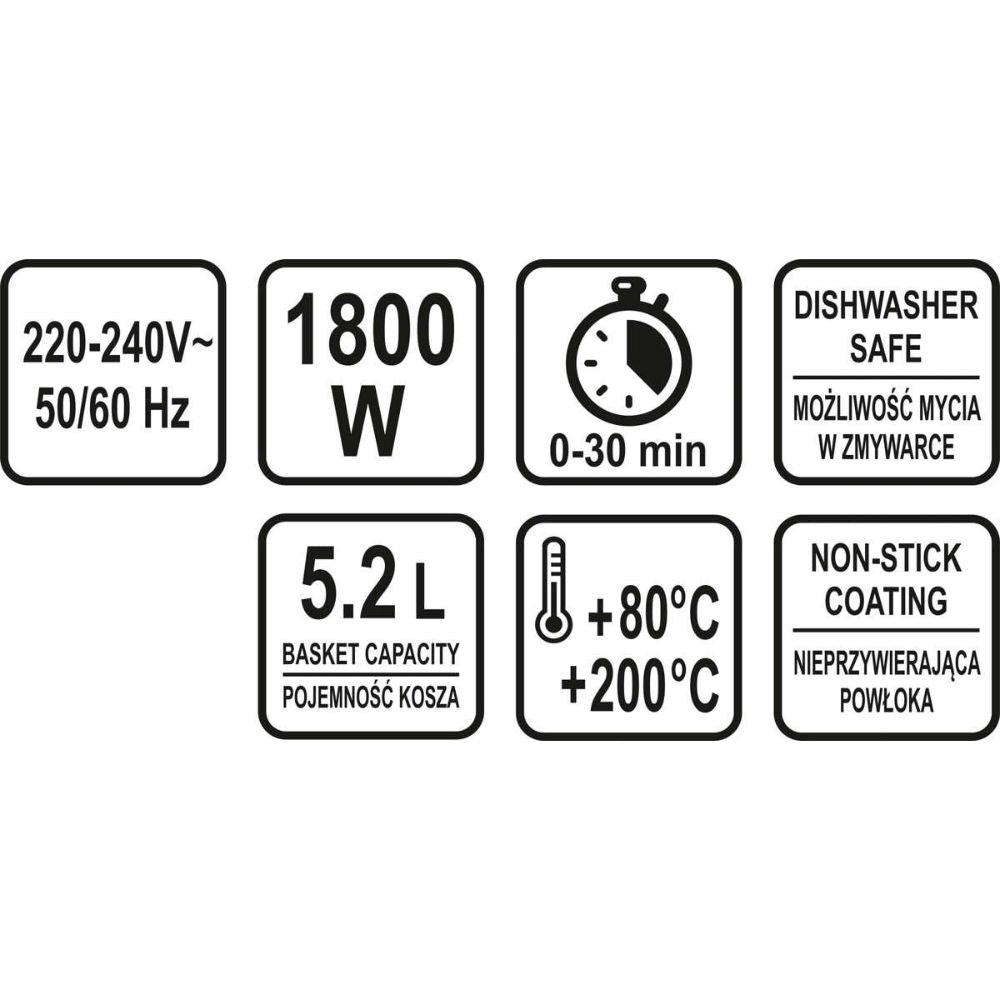 Фритюрник LUND Air Fryer, 5.2 L, 1800 W