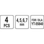 Комплект дюзи за пневматична пясъкоструйка YATO YT 55840, 4 части