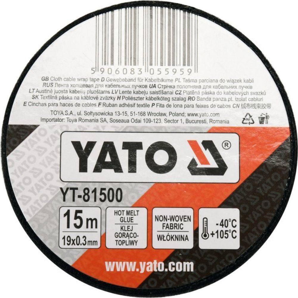 Текстилна лента за кабелни снопове YATO, черна, 15 м x 19 мм