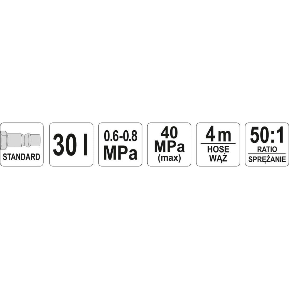 Пневматична система за гресиране YATO 07068, 30 L, 400 bar