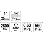 Пневматичен ударен гайковерт YATO 0960, 1", 2600 Nm