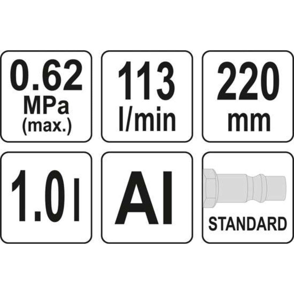 Почистващ пистолет YATO, 1000 ml, 6.2 Bar