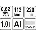 Почистващ пистолет YATO, 1000 ml, 6.2 Bar