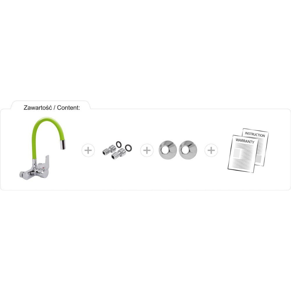 Кухненски смесител с гъвкава лебедка (чучур) FALA, стенен, зелен