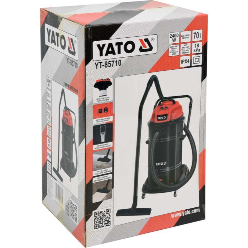 Прахосмукачка за сухо/мокро почистване YATO, 2400 W, 70 L
