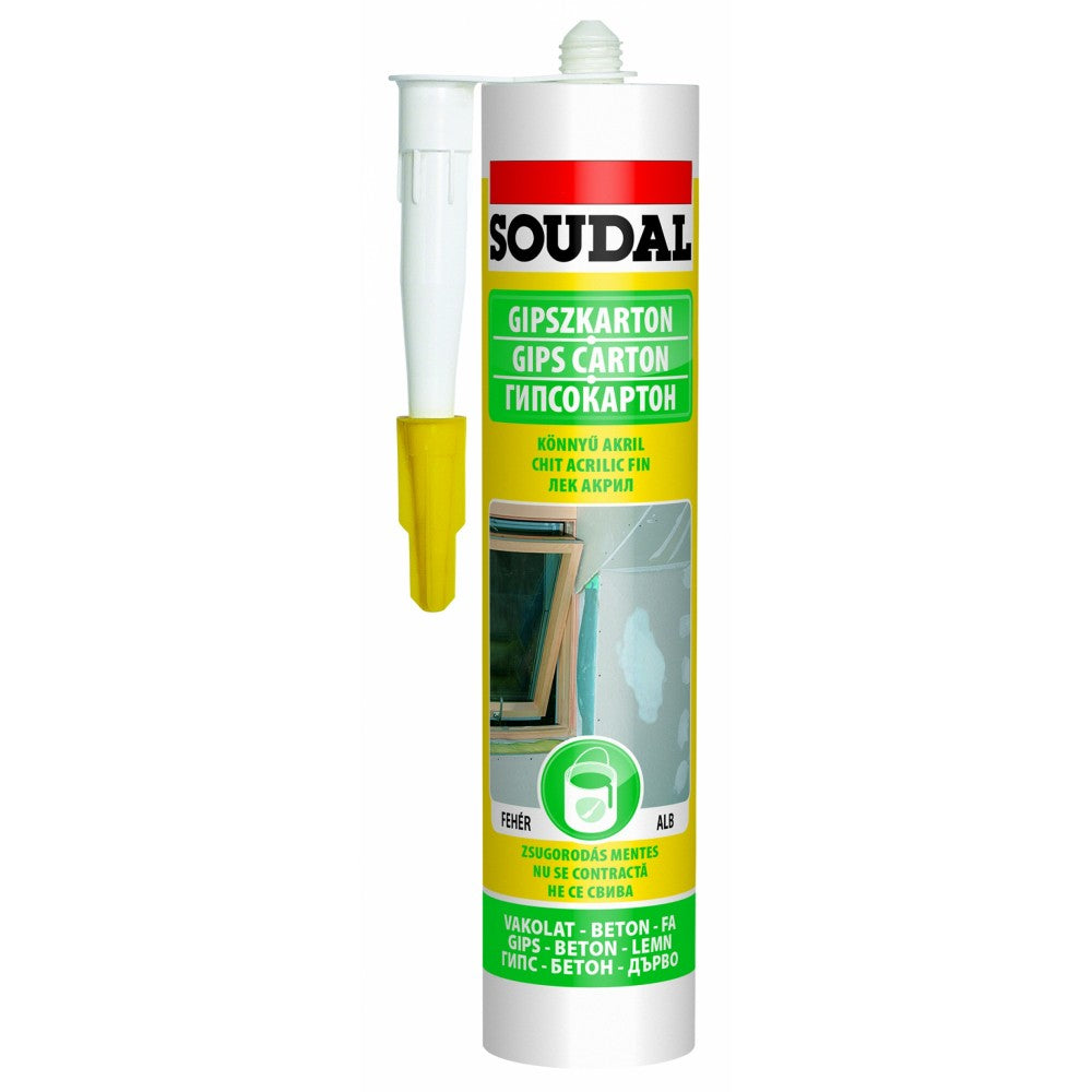 Лека акрилна замазка SOUDAL, 280 ml, бяла