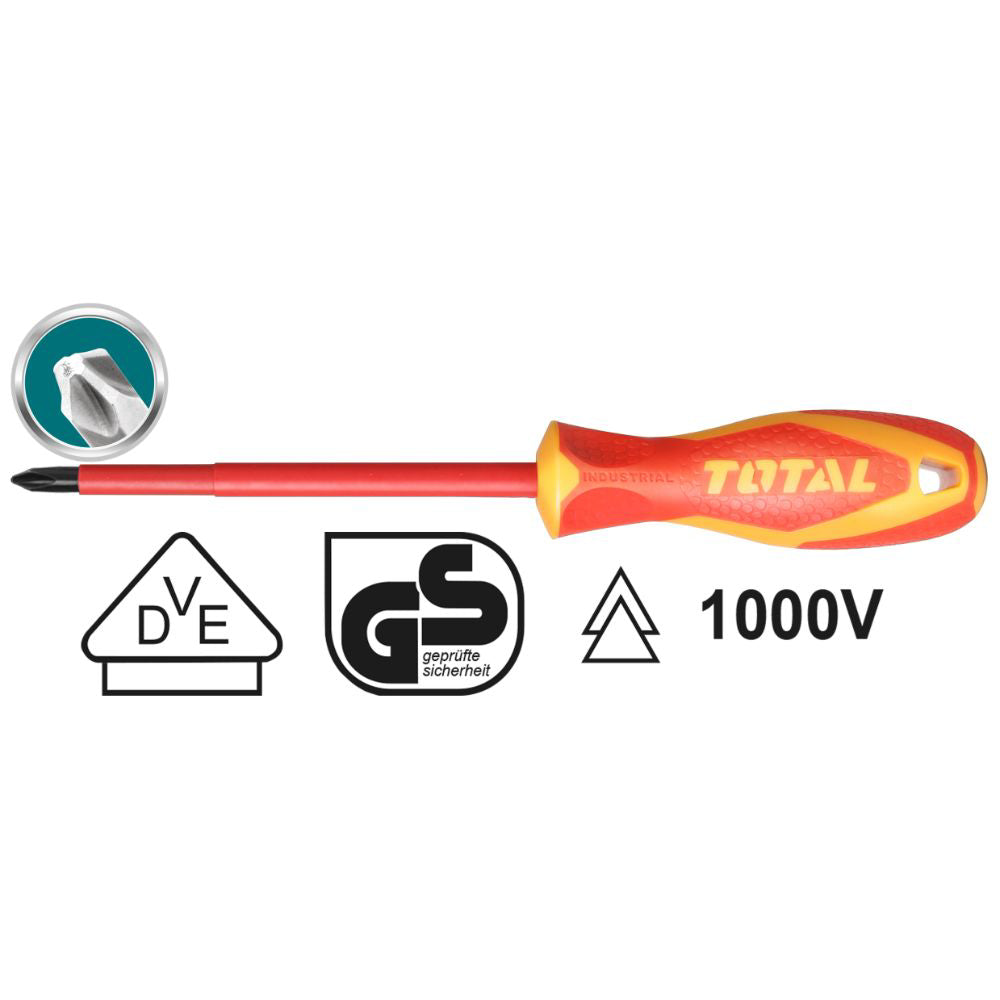 Отвертка VDE 1000 V, CR-V, TOTAL INDUSTRIAL, PH 2 x 100