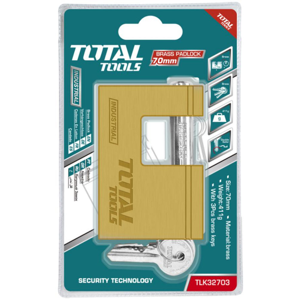 Катинар месингов HEAVY DUTY, TOTAL Industrial, 70 мм, 3 ключа