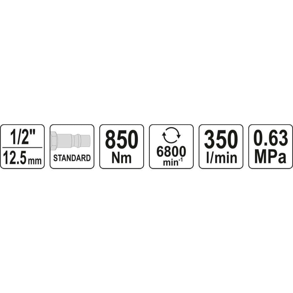 Пневматичен ударен гайковерт YATO 09531, 1/2", 850 Nm