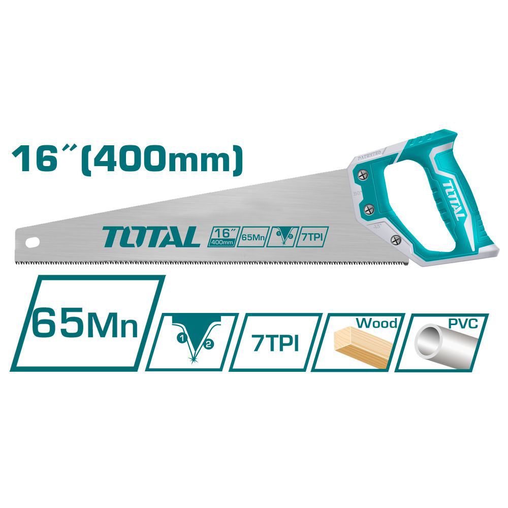 Трион ръчен с 2K дръжка TOTAL, 7 TPI, 400 мм