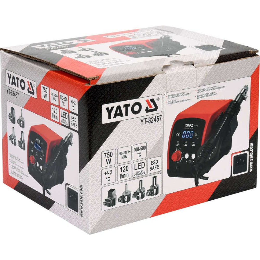 Станция за горещ въздух YATO, ESD, LED, 750 W, 500 °C