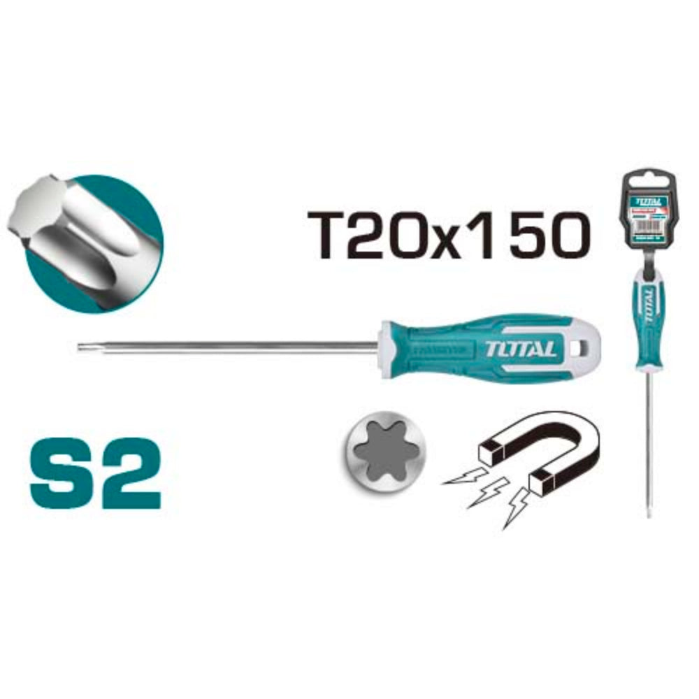 Отвертка TORX, намагнетизирана, държач, TOTAL INDUSTRIAL, T 20 x 150 мм