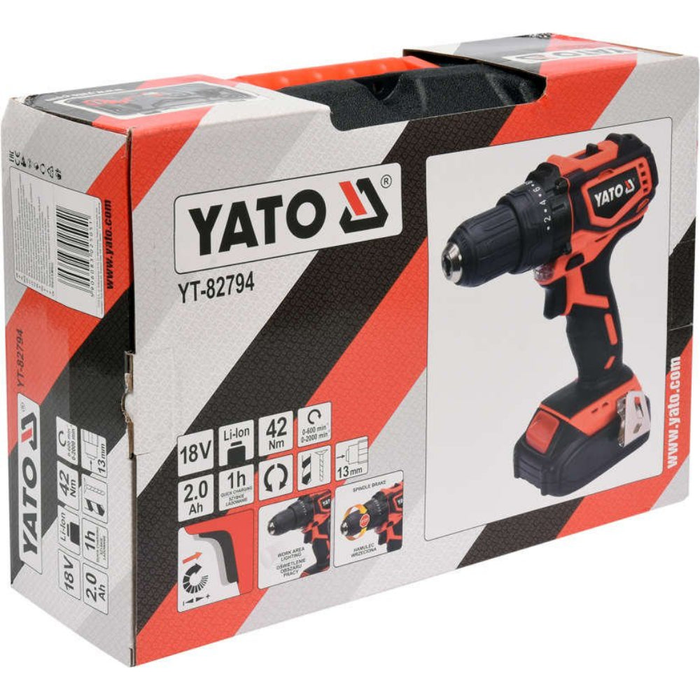 Акумулаторен безчетков винтоверт YATO 82794, 18 V, 42 Nm, 2 Ah