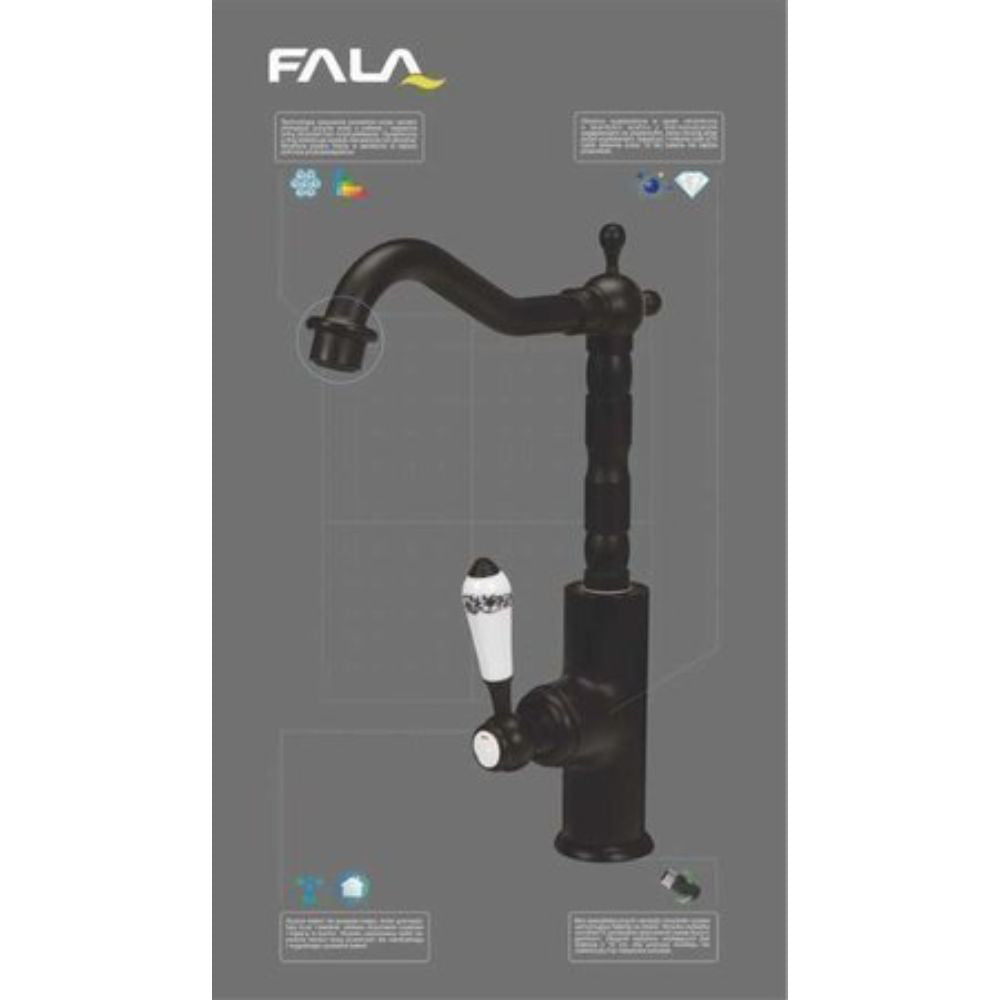 Смесител за мивка, висок, FALA RETRO BLACK 2