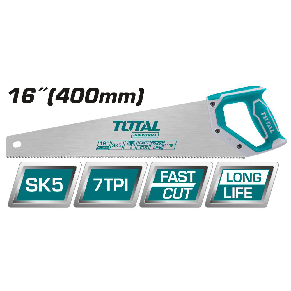 Трион ръчен с 2K дръжка TOTAL INDUSTRIAL, 7 TPI, SK5, 400 мм