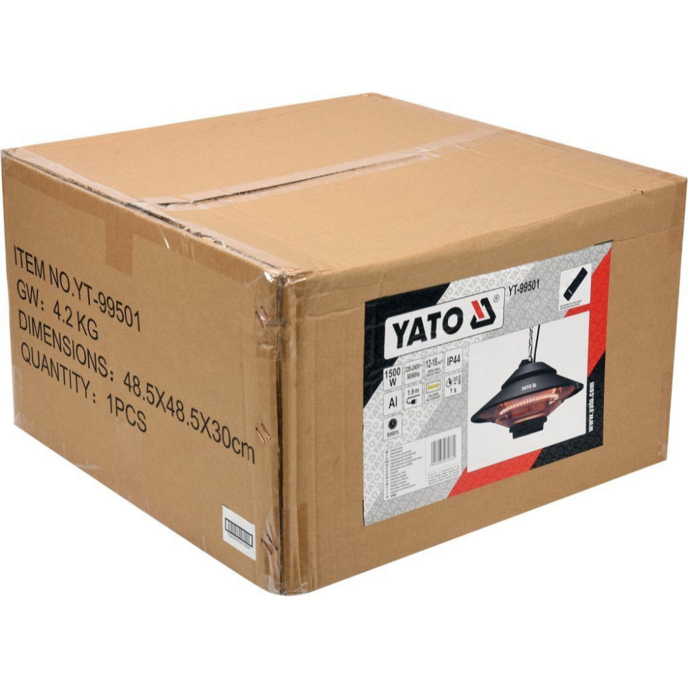Инфрачервен отоплител с дистанционно, висящ YATO, IP44, 1500 W