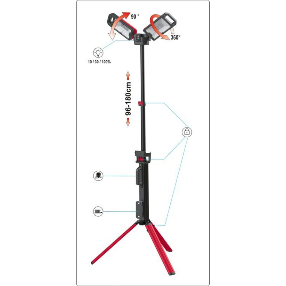 LED прожектор със статив YATO, 5000 lm