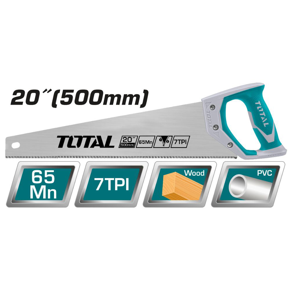 Трион ръчен с 2K дръжка TOTAL, 7 TPI, 500 мм