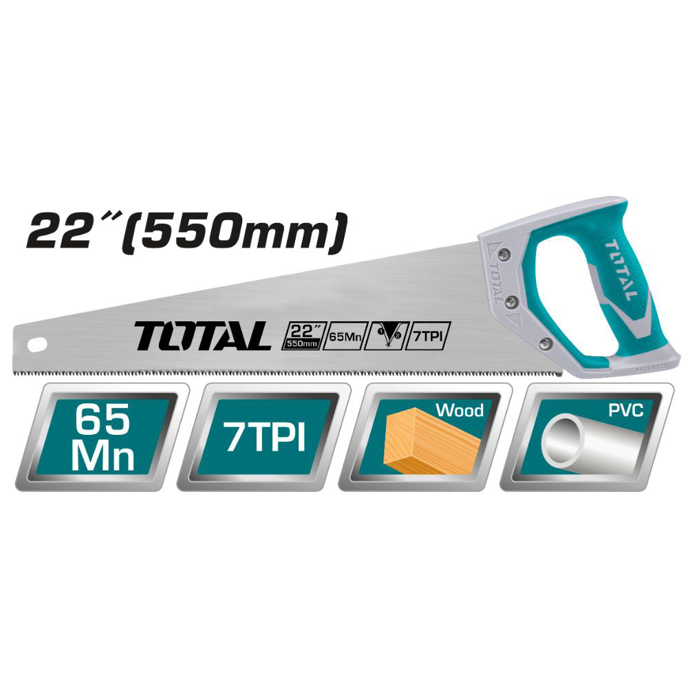 Трион ръчен с 2K дръжка TOTAL, 7 TPI, 550 мм