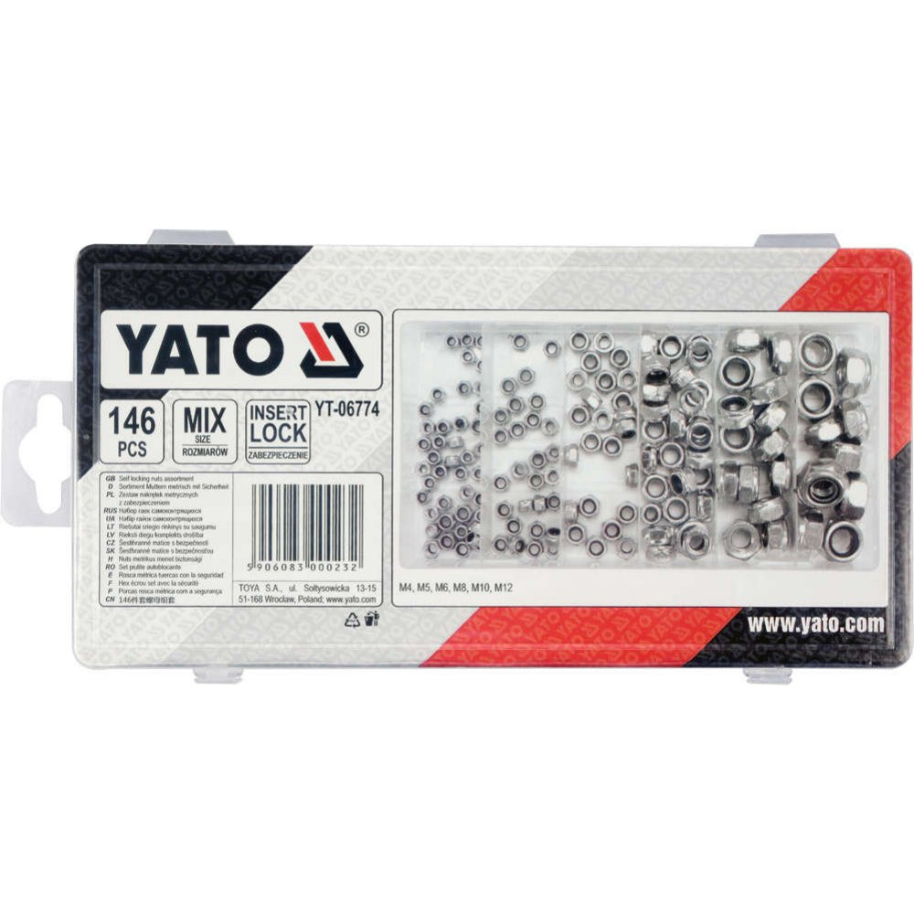Комплект стопорни гайки М4 - М12 YATO, 146 броя