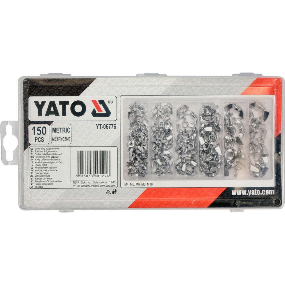 Комплект крилчати гайки с правоъгълни уши М4 - М10 YATO, 150 броя