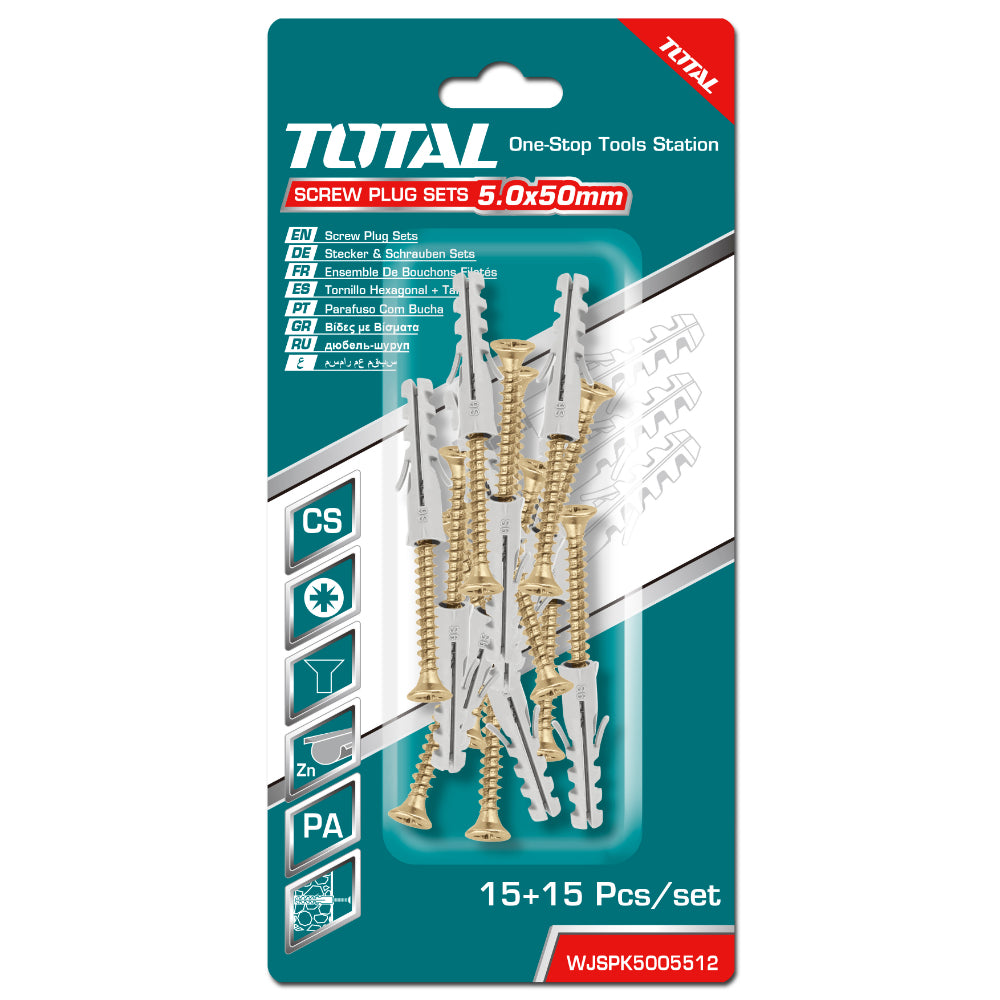 Комплект класически дюбел 8 х 40 с винт PZ 5 х 50 TOTAL, 10 броя