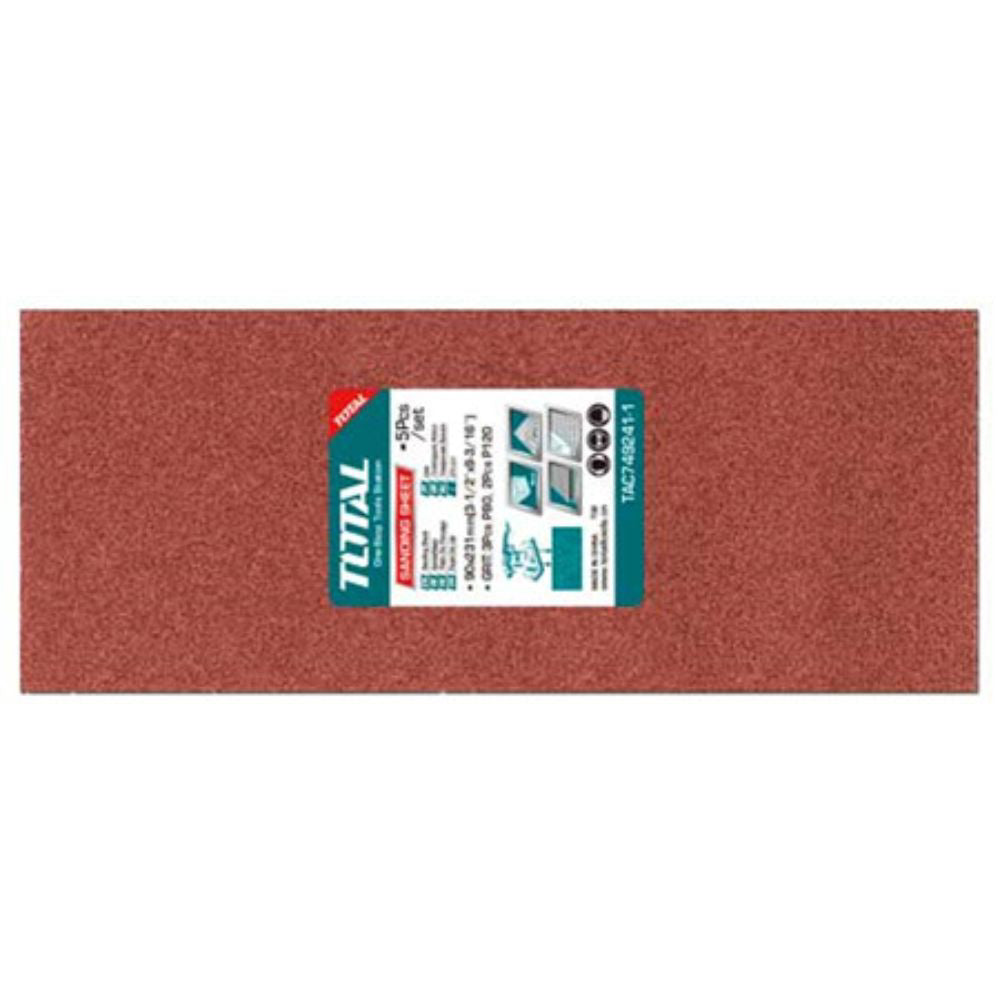 Комплект шкурки на лист TOTAL, 90 x 231 мм, P80 - P120, 5 броя