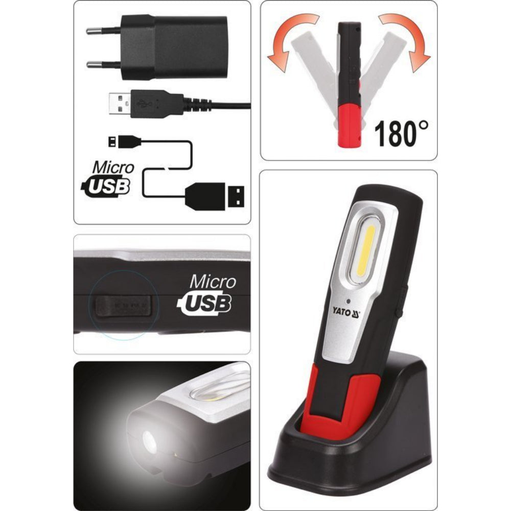 Работна лампа YATO, 6W COB LED, 1W SMD LED, 600 lm