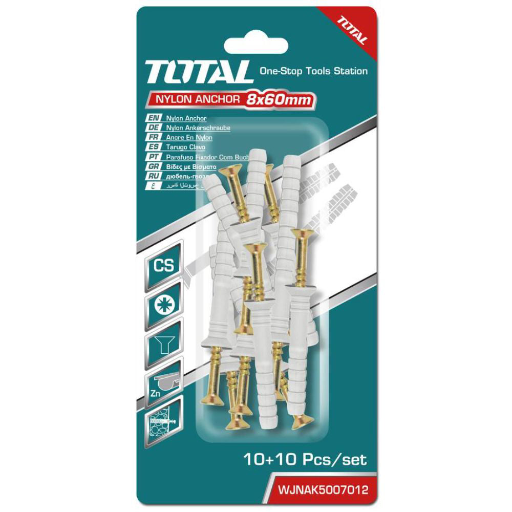 Комплект дюбел пирон TOTAL, 8 х 60, PZ, 10 бр