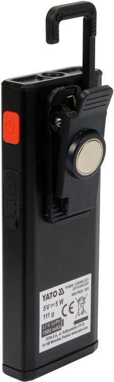 LED фенерче YATO, 5W Osram P8 LED + SMD LED, 500 lm, USB