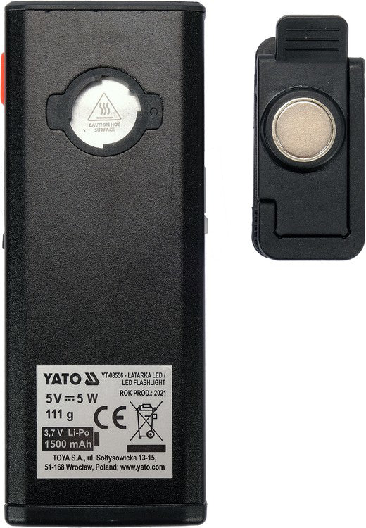 LED фенерче YATO, 5W Osram P8 LED + SMD LED, 500 lm, USB