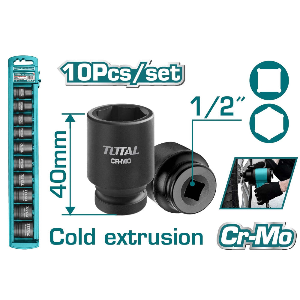 Комплект шестостенни ударни вложки TOTAL, CrMo,  1/2", 10 части