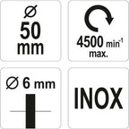 Чашковидна телена четка с опашка YATO, INOX, Ф 50 мм